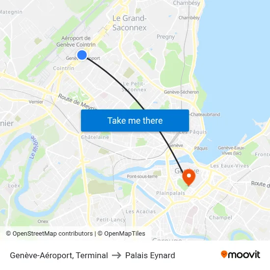 Genève-Aéroport, Terminal to Palais Eynard map