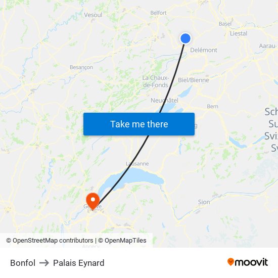 Bonfol to Palais Eynard map