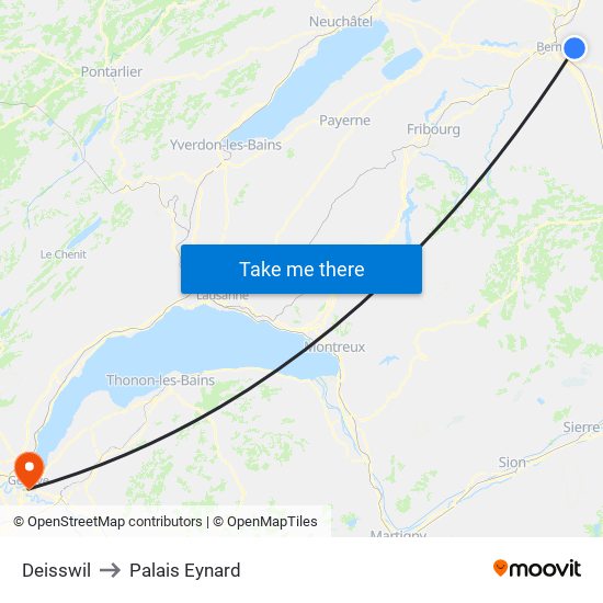 Deisswil to Palais Eynard map