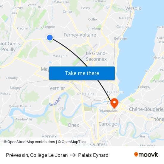 Prévessin, Collège Le Joran to Palais Eynard map