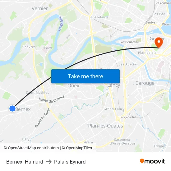 Bernex, Hainard to Palais Eynard map