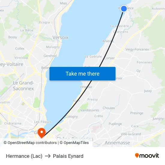 Hermance (Lac) to Palais Eynard map