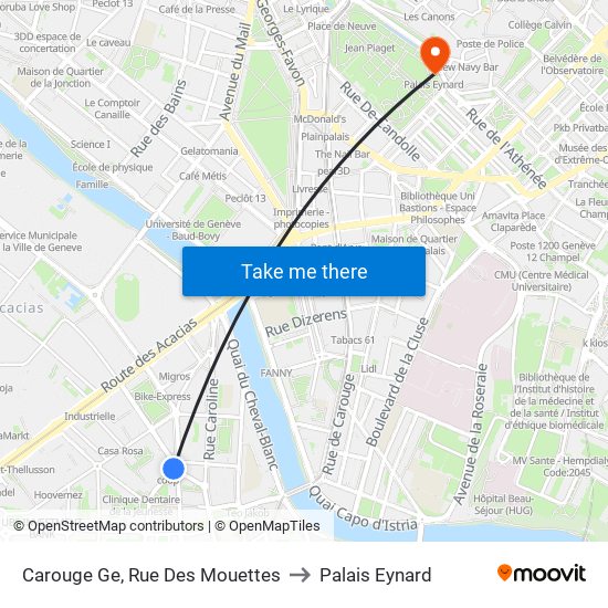 Carouge Ge, Rue Des Mouettes to Palais Eynard map