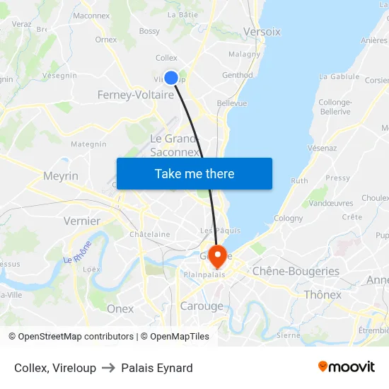 Collex, Vireloup to Palais Eynard map