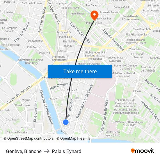 Genève, Blanche to Palais Eynard map