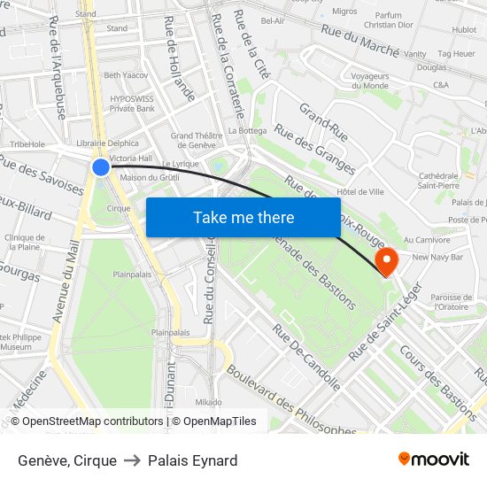 Genève, Cirque to Palais Eynard map