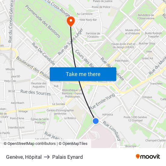 Genève, Hôpital to Palais Eynard map