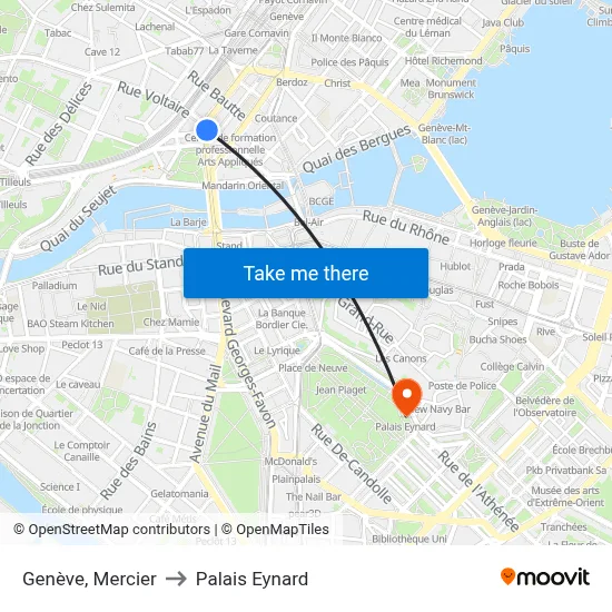 Genève, Mercier to Palais Eynard map