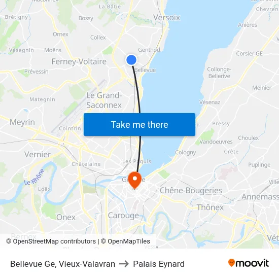 Bellevue Ge, Vieux-Valavran to Palais Eynard map