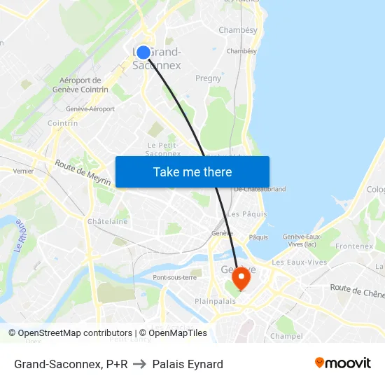 Grand-Saconnex, P+R to Palais Eynard map