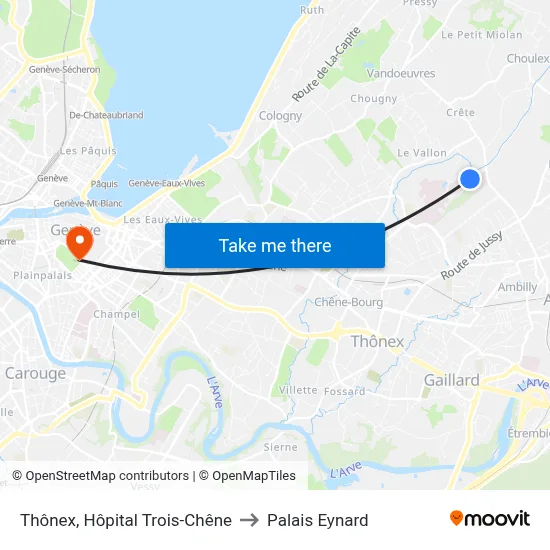 Thônex, Hôpital Trois-Chêne to Palais Eynard map