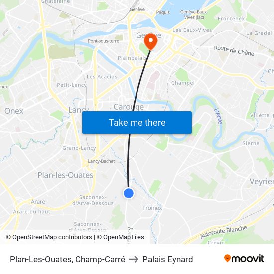 Plan-Les-Ouates, Champ-Carré to Palais Eynard map