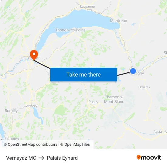 Vernayaz MC to Palais Eynard map