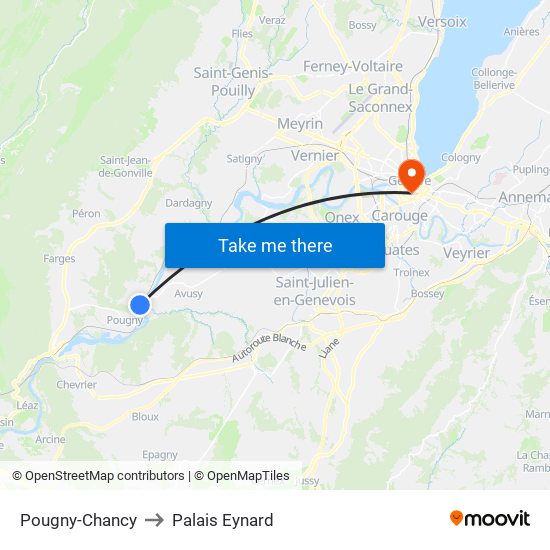 Pougny-Chancy to Palais Eynard map