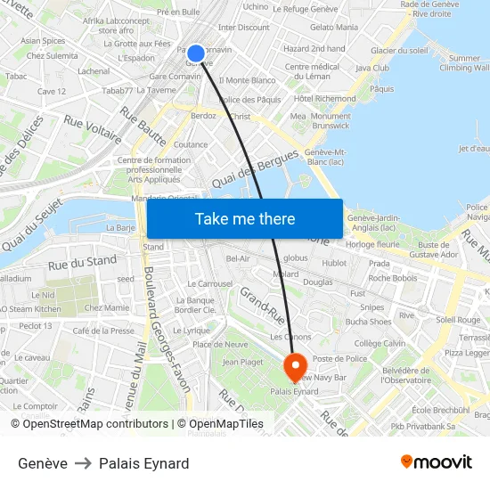 Genève to Palais Eynard map
