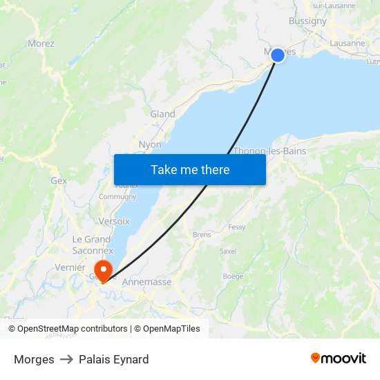 Morges to Palais Eynard map