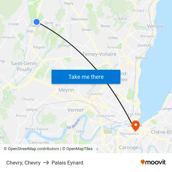 Chevry, Chevry to Palais Eynard map