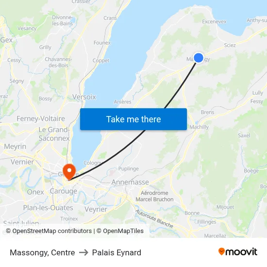 Massongy, Centre to Palais Eynard map