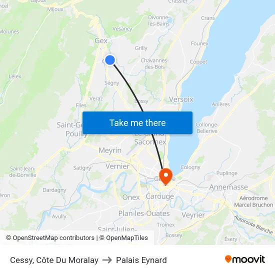 Cessy, Côte Du Moralay to Palais Eynard map