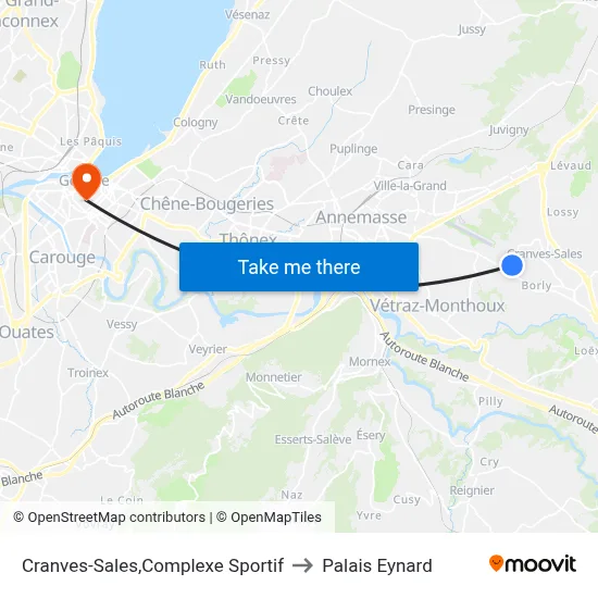 Cranves-Sales,Complexe Sportif to Palais Eynard map