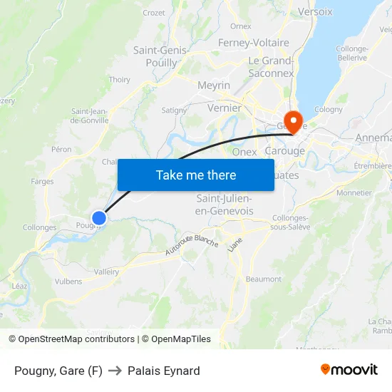 Pougny, Gare (F) to Palais Eynard map