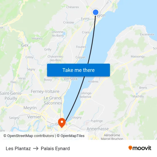 Les Plantaz to Palais Eynard map