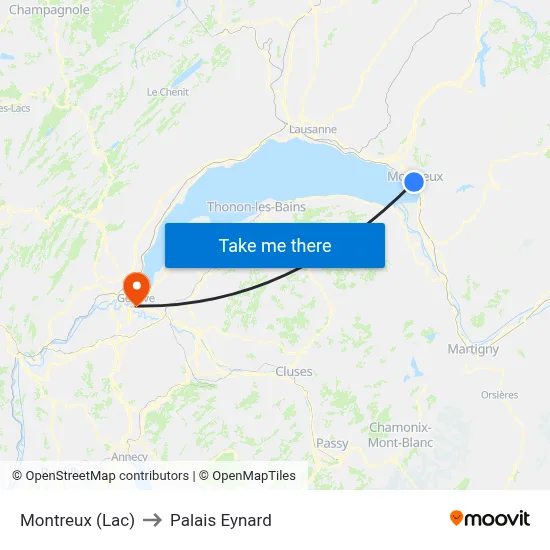 Montreux (Lac) to Palais Eynard map