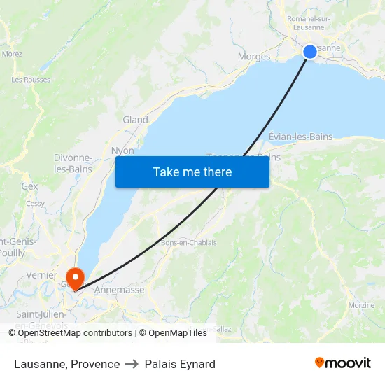 Lausanne, Provence to Palais Eynard map
