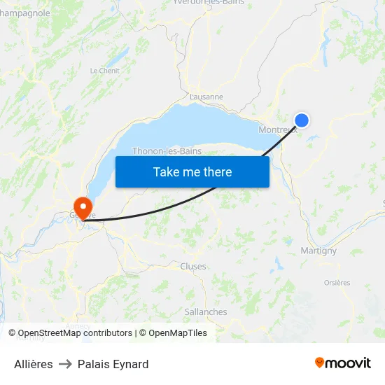 Allières to Palais Eynard map