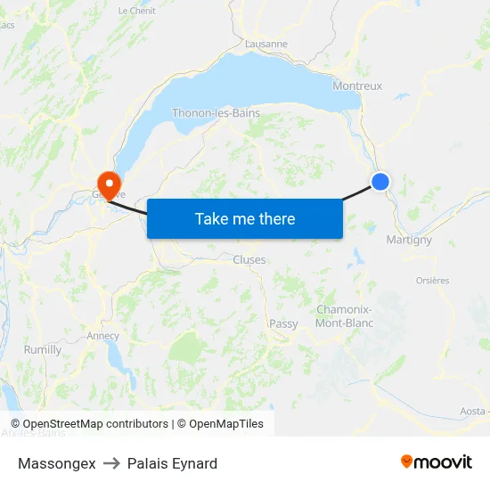 Massongex to Palais Eynard map