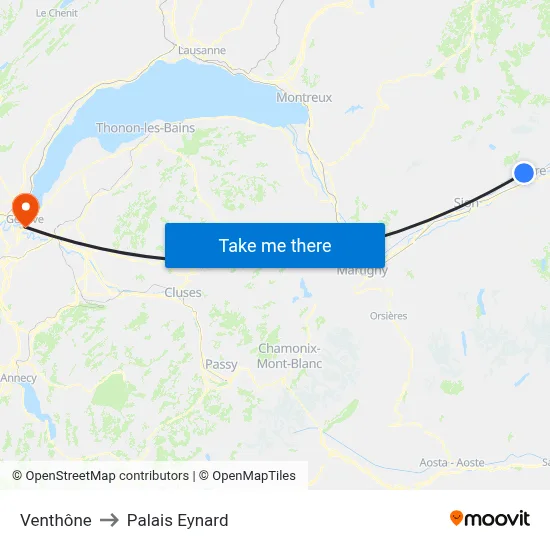 Venthône to Palais Eynard map
