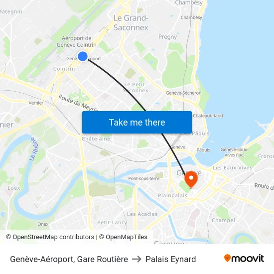 Genève-Aéroport, Gare Routière to Palais Eynard map