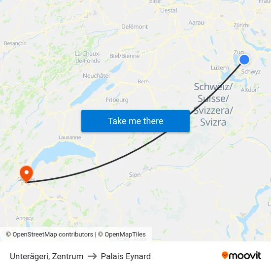 Unterägeri, Zentrum to Palais Eynard map