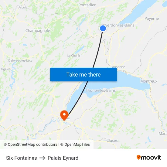 Six-Fontaines to Palais Eynard map