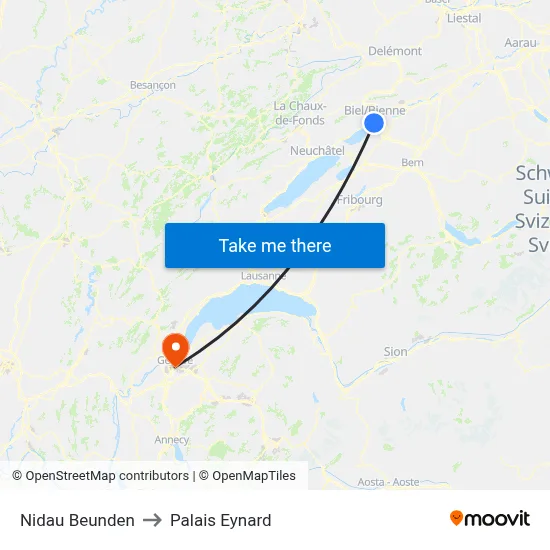 Nidau Beunden to Palais Eynard map