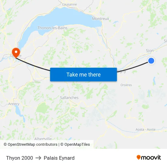 Thyon 2000 to Palais Eynard map