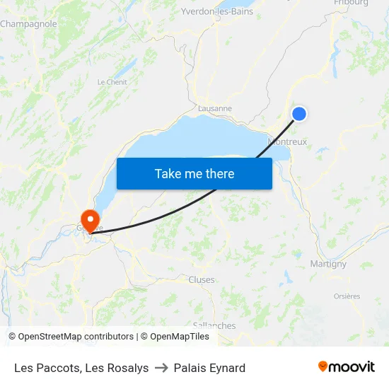 Les Paccots, Les Rosalys to Palais Eynard map