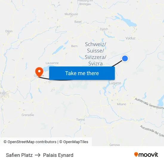 Safien Platz to Palais Eynard map