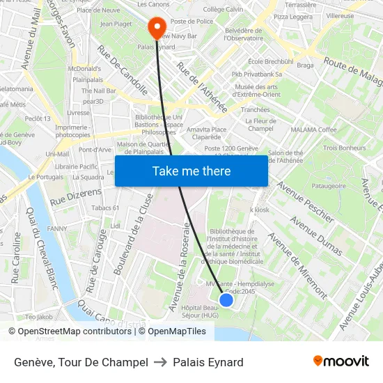 Genève, Tour De Champel to Palais Eynard map