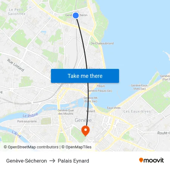 Genève-Sécheron to Palais Eynard map