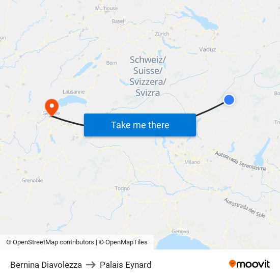 Bernina Diavolezza to Palais Eynard map