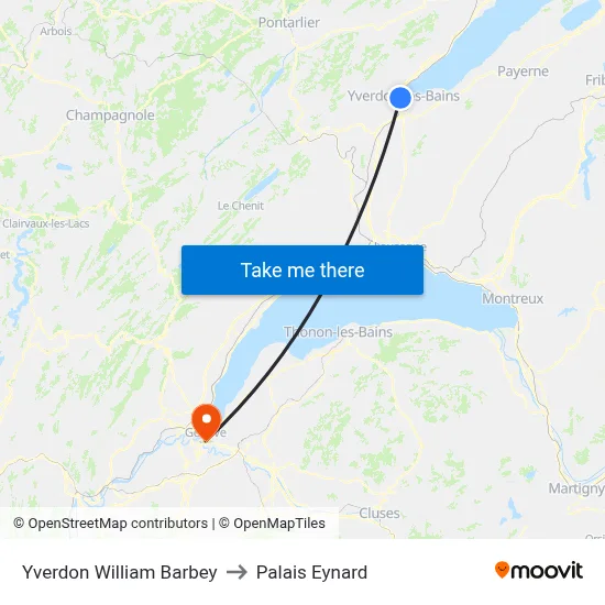 Yverdon William Barbey to Palais Eynard map