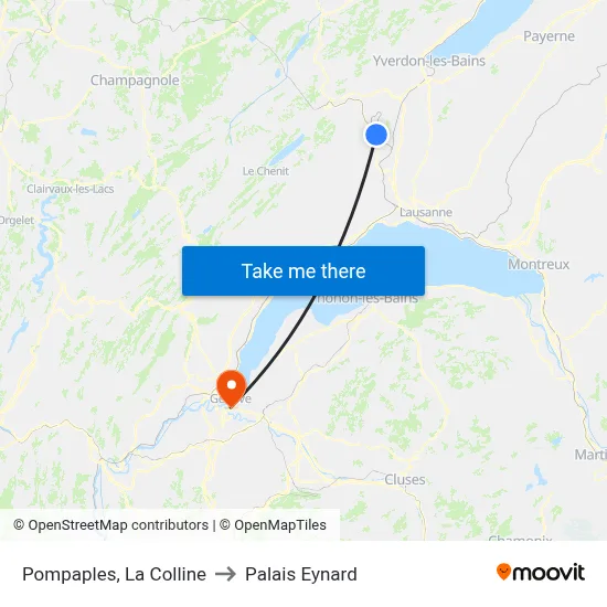 Pompaples, La Colline to Palais Eynard map