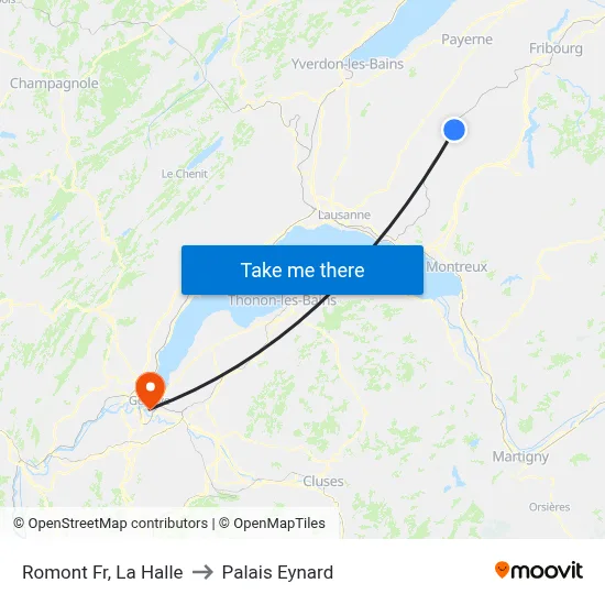 Romont Fr, La Halle to Palais Eynard map