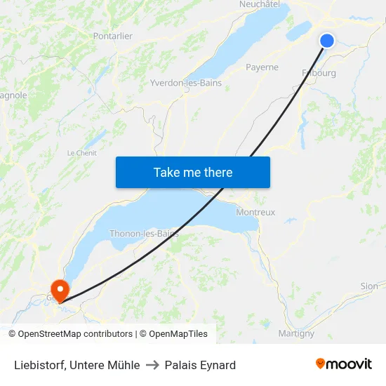 Liebistorf, Untere Mühle to Palais Eynard map