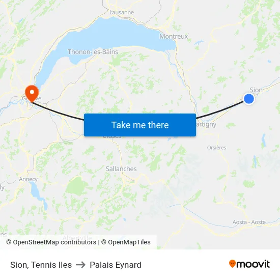 Sion, Tennis Iles to Palais Eynard map