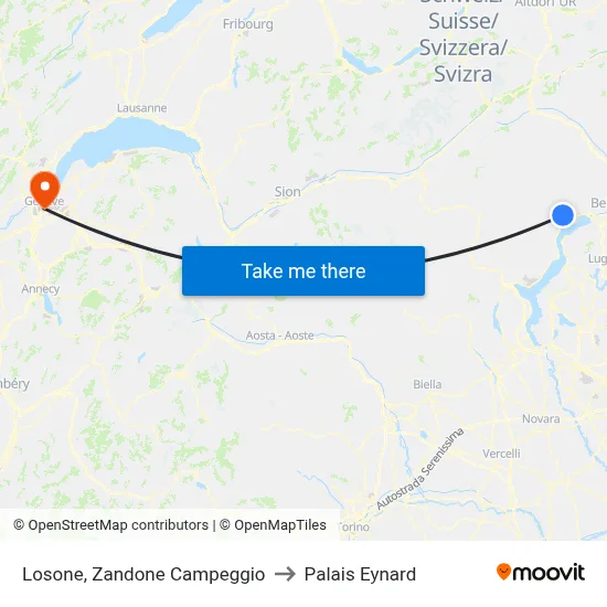 Losone, Zandone Campeggio to Palais Eynard map