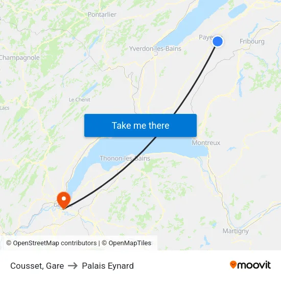 Cousset, Gare to Palais Eynard map