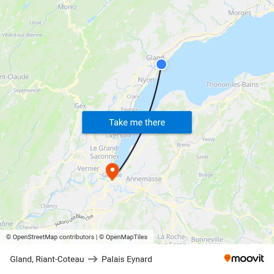 Gland, Riant-Coteau to Palais Eynard map