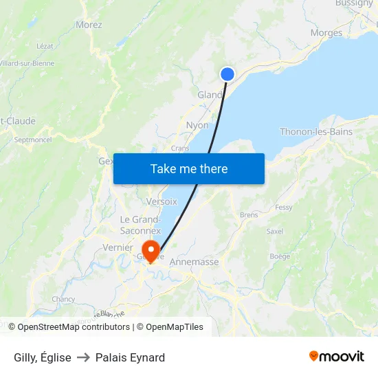 Gilly, Église to Palais Eynard map